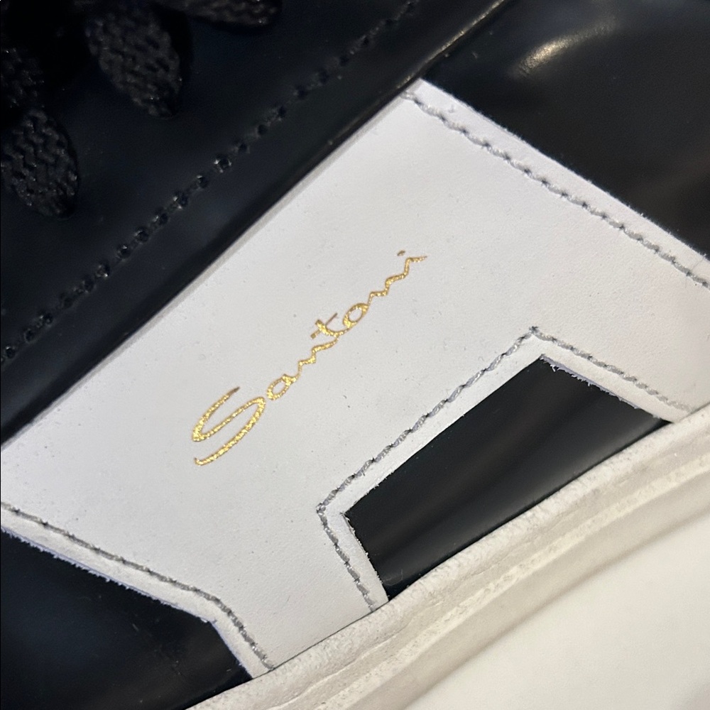 Santoni Black and White Leather Sneakers